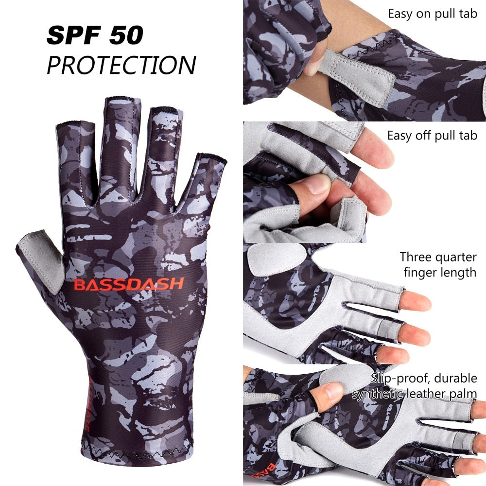 Bassdash ULTIMATE Sun Protection Fingerless Fishing Gloves UPF 50+ Men & Women UV Gloves for Kayaking Paddling Hiking Cycling