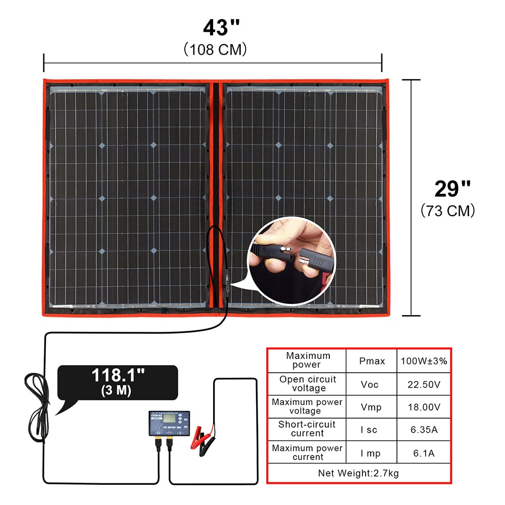 Dokio 100W 18V Flexible Foldable Solar Panels with 12V Controller