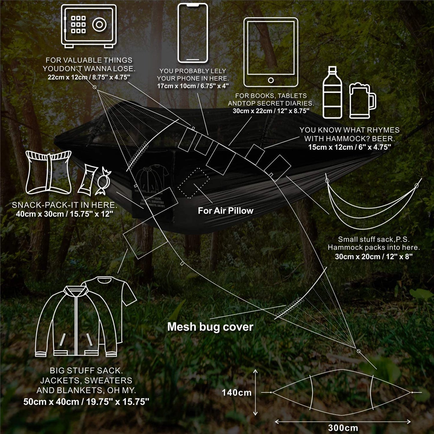 Hitorhike 1-2 Person Outdoor Mosquito Net Hammock, Hanging Sleeping Bed Swing