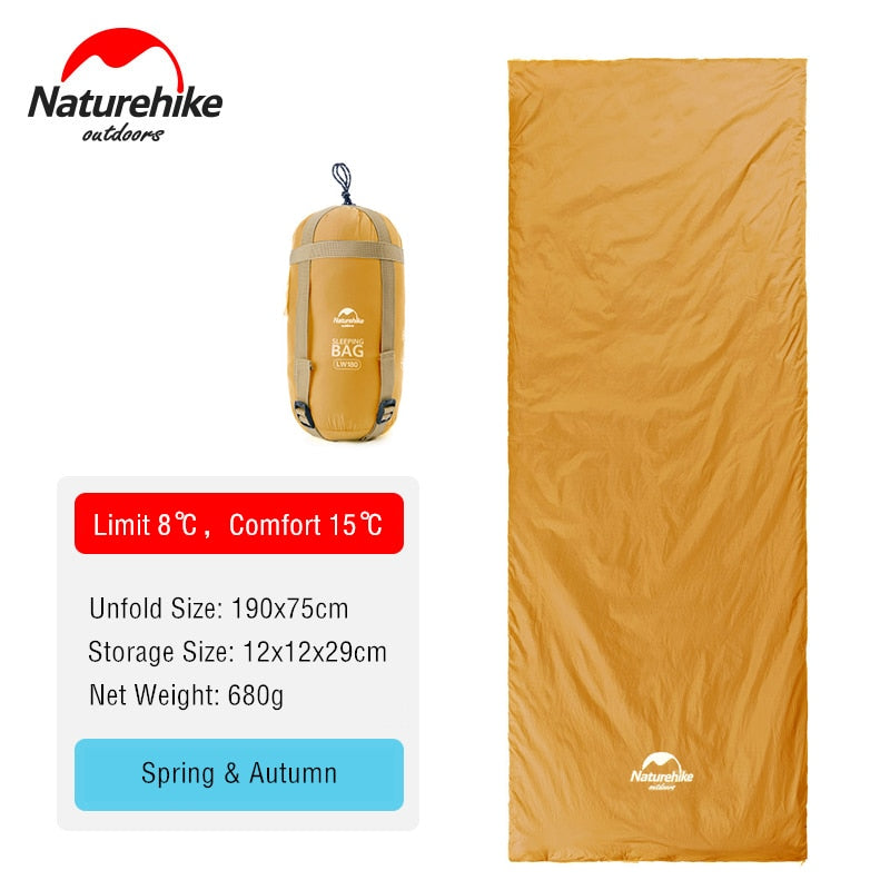 Naturehike Sleeping Bag LW180 Ultralight Waterproof Cotton Sleeping Bag Summer Hiking Camping Sleeping Bag Envelope Sleeping Bag