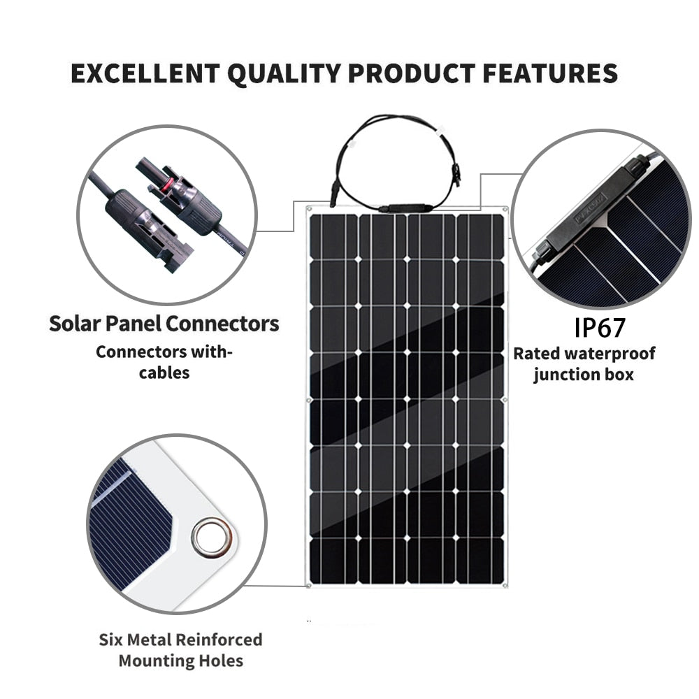 12V Flexible Solar Panel 600W 100W 200W 300W 400W 500W Bendable Waterproof Monocrystalline Best Solar Panel for RV Boat