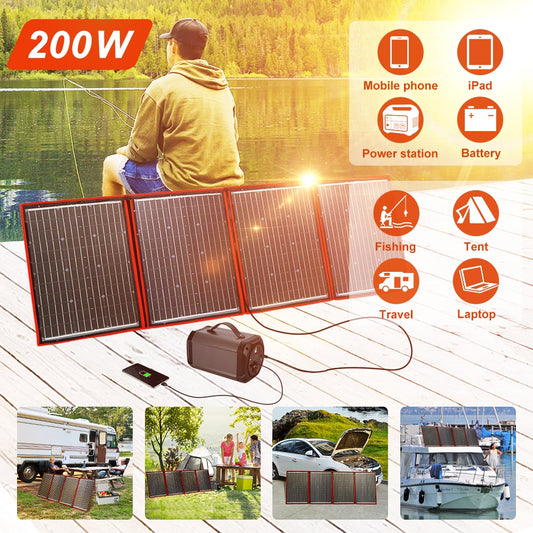 Dokio Black Solar Panels 200W 18V Foldable 12V Controller Solar Panels Solar Battery Charge/Motorhome/RV/Car