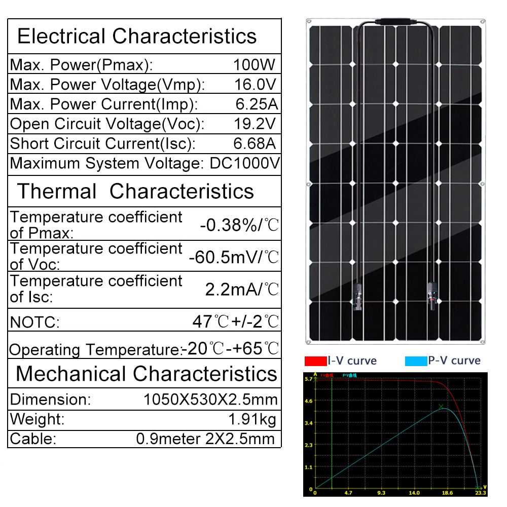 12V Flexible Solar Panel 600W 100W 200W 300W 400W 500W Bendable Waterproof Monocrystalline Best Solar Panel for RV Boat