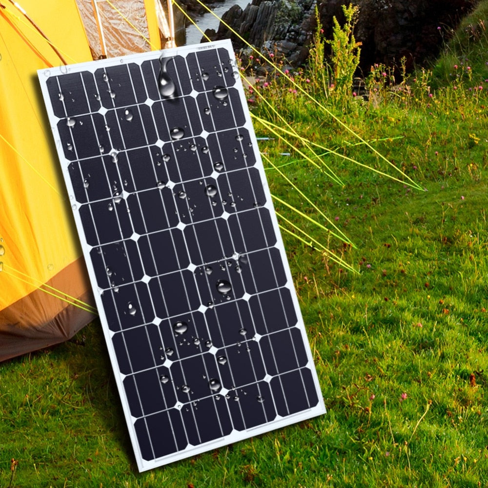 DOKIO 100W 18V Waterproof Glass Solar Panel. Combine for up to 10 for home/RV Charging 12V