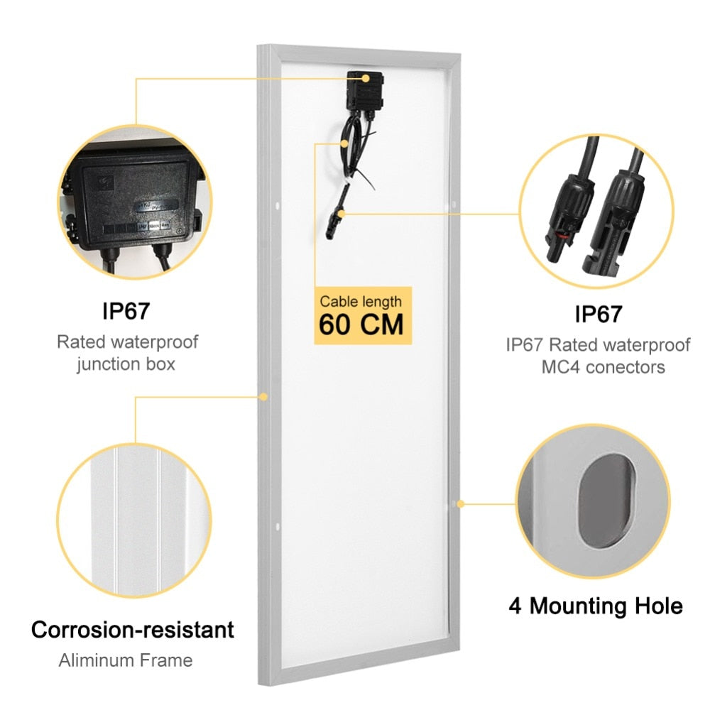 DOKIO 100W 18V Waterproof Glass Solar Panel. Combine for up to 10 for home/RV Charging 12V