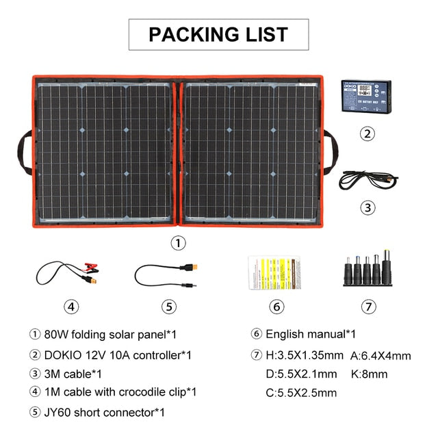 Dokio 80W Solar Panel 18V Flexible/Foldable Solar Panel USB Portable Solar Cell Kit For Boats/Outdoor Camping Solar Panel 12V