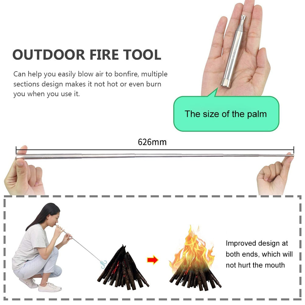 Fire Tube Blow Tool Pipe Camping Blower Collapsible Campfire Bellows Outdoor Telescopic Bellowing Survival Starter Pocket Gear