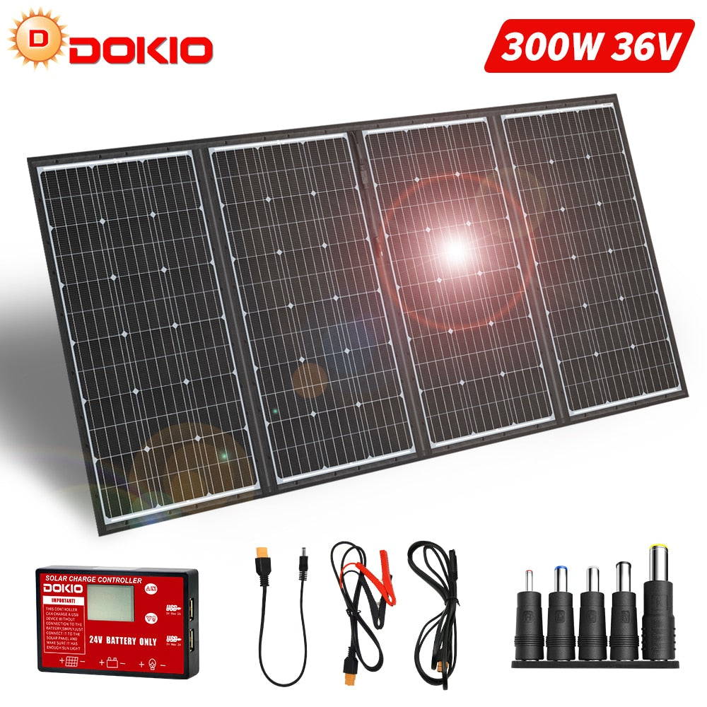 Dokio 300W 12V/18V High-Efficiency Flexible/Foldable/Portable Solar Panel