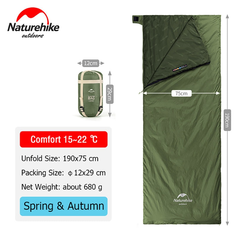 Naturehike Sleeping Bag LW180 Ultralight Waterproof Cotton Sleeping Bag Summer Hiking Camping Sleeping Bag Envelope Sleeping Bag