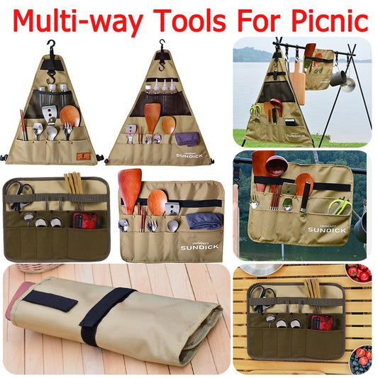 900D Oxford Cloth Outdoor Camping Picnic Tableware Storage Bag Portable Barbecue Cutlery Organizer Hanging Bags