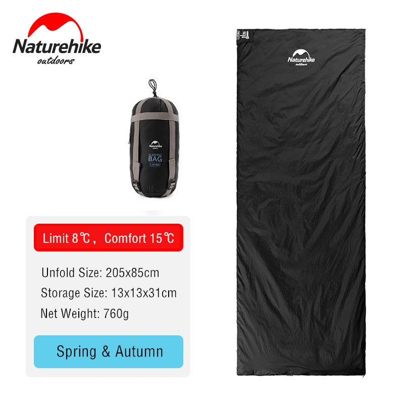 Naturehike Sleeping Bag LW180 Ultralight Waterproof Cotton Sleeping Bag Summer Hiking Camping Sleeping Bag Envelope Sleeping Bag