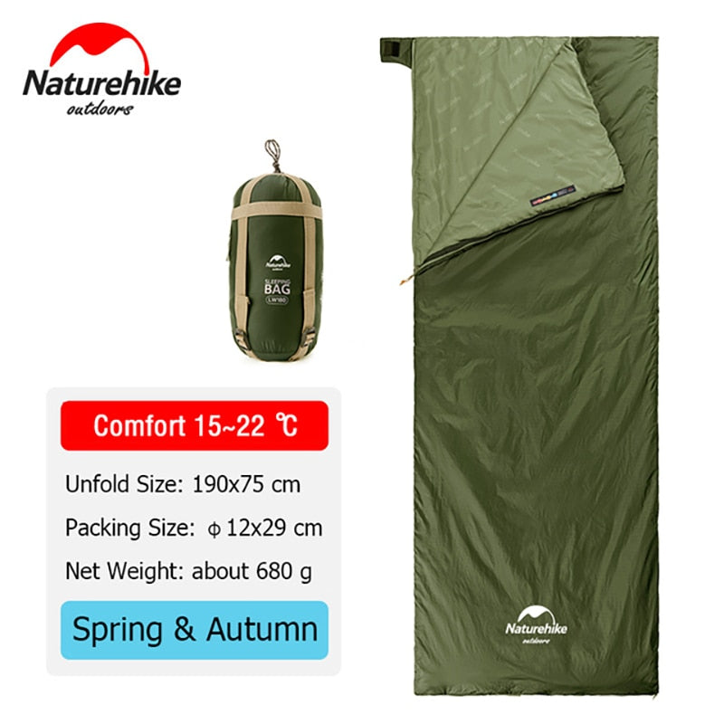 Naturehike Sleeping Bag LW180 Ultralight Waterproof Cotton Sleeping Bag Summer Hiking Camping Sleeping Bag Envelope Sleeping Bag